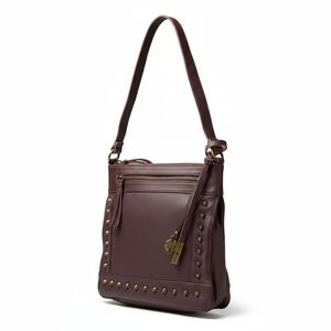 Lucky Brand Pebble Leather Brown Studded Crossbody Bag